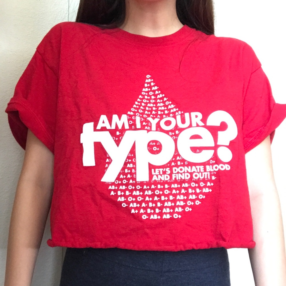 Trendy red shirt with silly pun